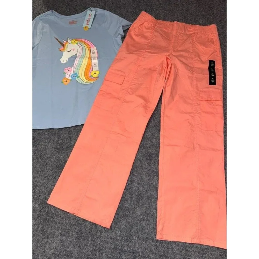 Flare Cargo Pants & Tshirt XL 14 School